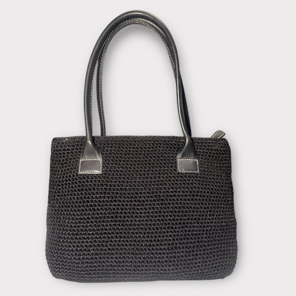 The Sak Elliott Lucca Tote Black Crochet Dual Handle Shoulder Bag with Bag Charm - Picture 3 of 7